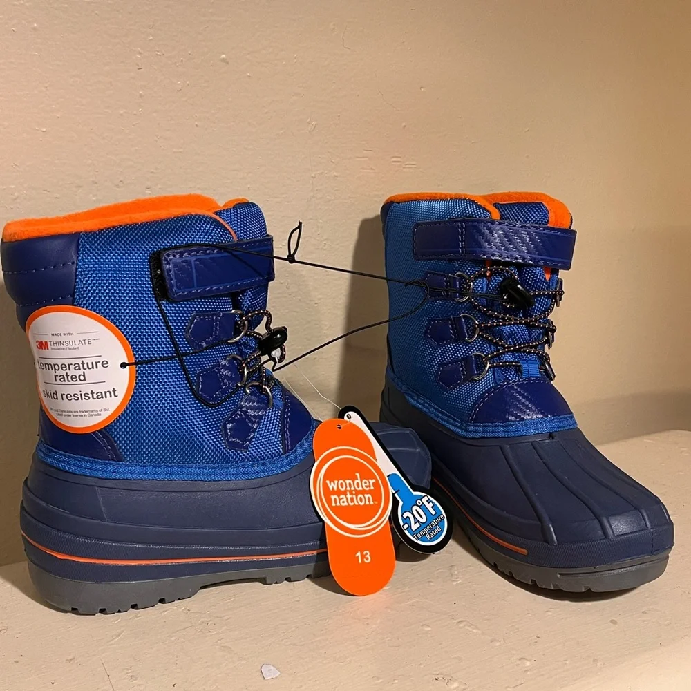 Wonder Nation Kids Snow Boots in Blue and Orange